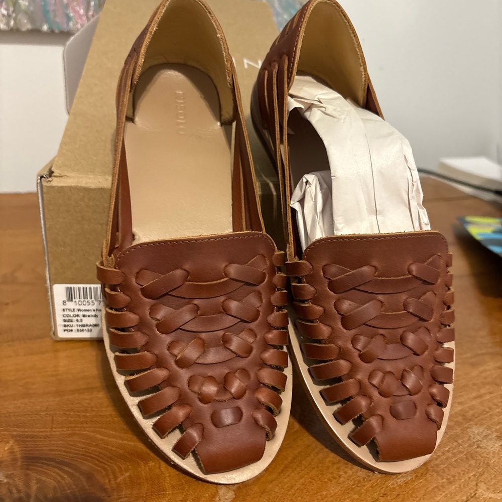 Nisolo Brown Leather Women's Loafers Huarache sandal 6.5